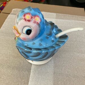 Vintage Lefton Bluebird Sugar/Salt/Jam Ceramic